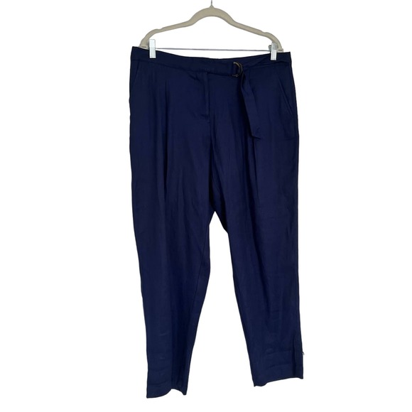 Tommy Bahama Willa Stretch-Linen Pants Navy Blue Trouser Straight Leg 12 Belted - Picture 4 of 12